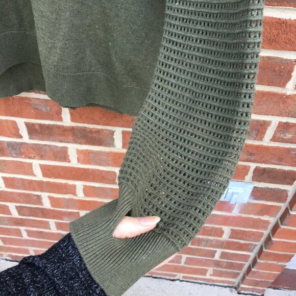 Stitches & Stripes Knit Sweater Top XL Olive Green Hooded Thumb Holes Boho - Picture 3 of 11